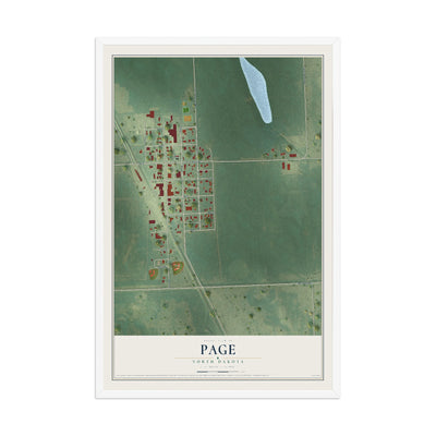 Map of Page, North Dakota, 12 x 18 inch print in a white wood frame