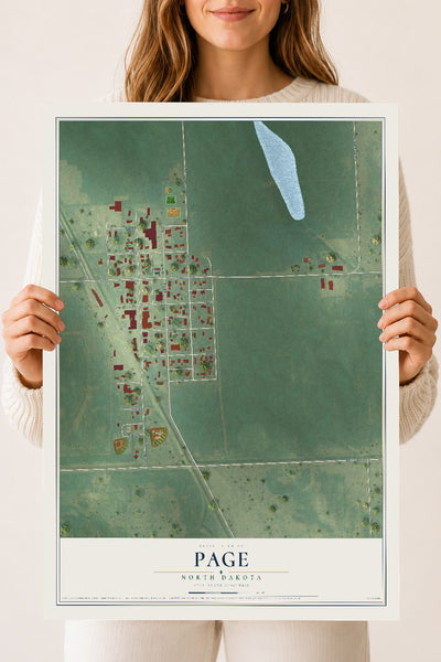Map of Page, North Dakota, 18 x 24 inch unframed archival matte print