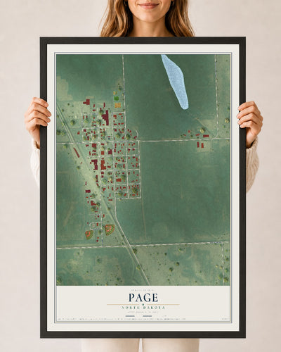 Map of Page, North Dakota, 24 x 36 inch print in a black wood frame