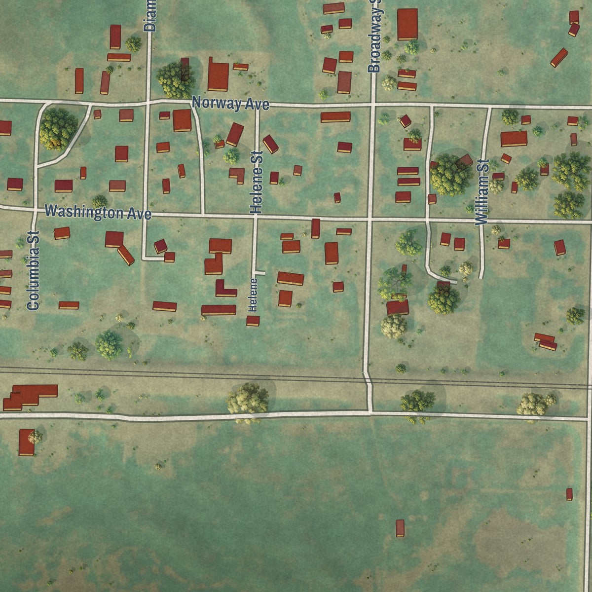 Close-up of the map of Palermo, North Dakota print showing street and building detail