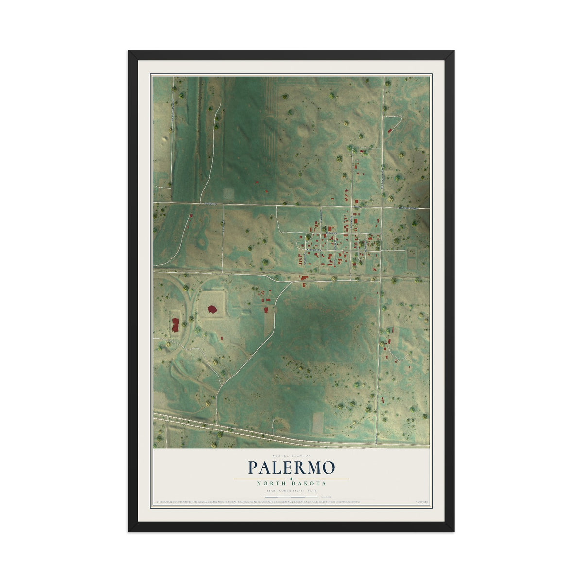 Map of Palermo, North Dakota, 12 x 18 inch print in a black wood frame