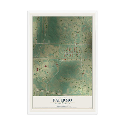 Map of Palermo, North Dakota, 12 x 18 inch print in a white wood frame