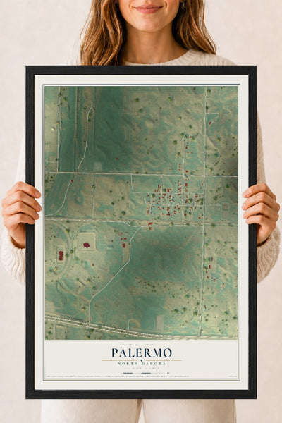 Map of Palermo, North Dakota, 18 x 24 inch print in a black wood frame
