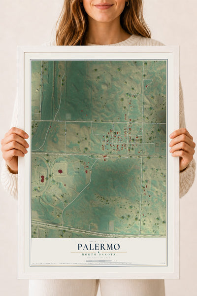 Map of Palermo, North Dakota, 18 x 24 inch print in a white wood frame