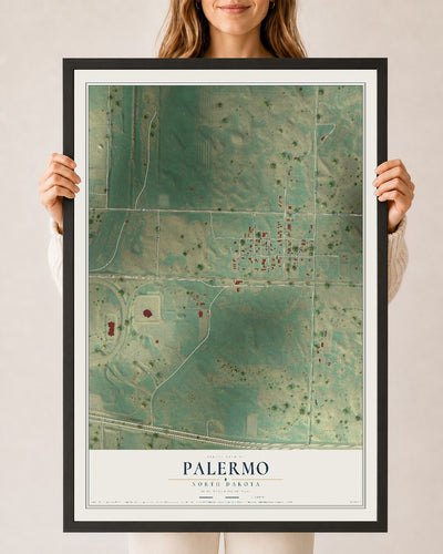 Map of Palermo, North Dakota, 24 x 36 inch print in a black wood frame