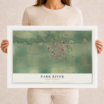 Map of Park River, North Dakota, 12 x 18 inch print in a white wood frame