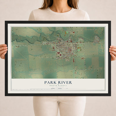 Map of Park River, North Dakota, 18 x 24 inch print in a black wood frame