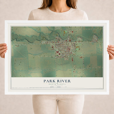 Map of Park River, North Dakota, 18 x 24 inch print in a white wood frame