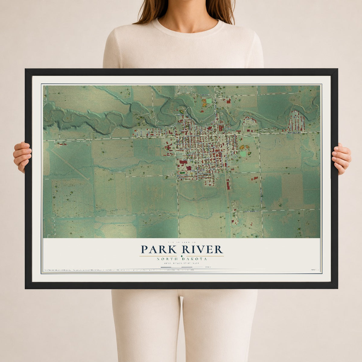 Map of Park River, North Dakota, 24 x 36 inch print in a black wood frame