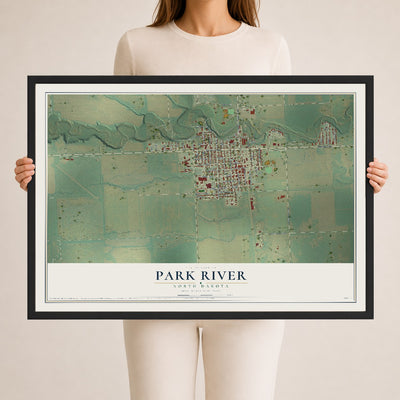 Map of Park River, North Dakota, 24 x 36 inch print in a black wood frame