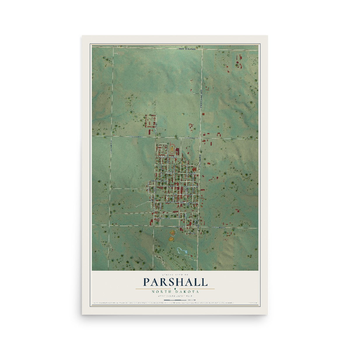 Map of Parshall, North Dakota, 12 x 18 inch unframed archival matte print