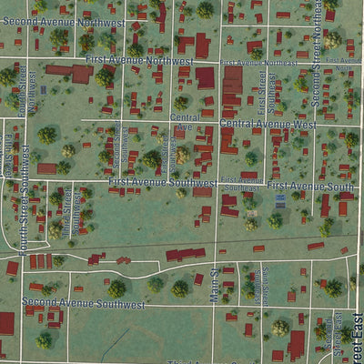 Close-up of the map of Parshall, North Dakota print showing street and building detail