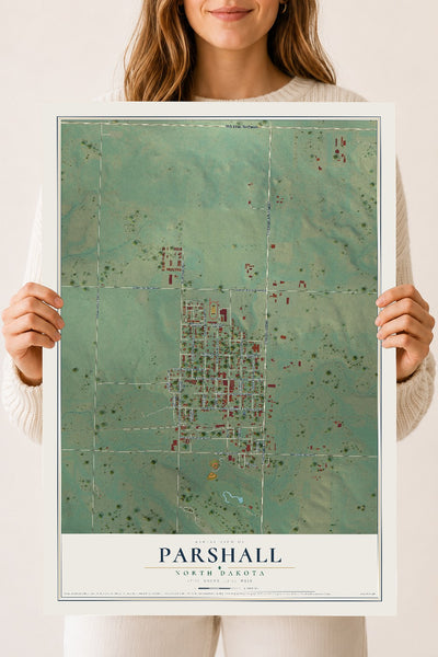 Map of Parshall, North Dakota, 18 x 24 inch unframed archival matte print