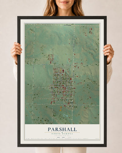 Map of Parshall, North Dakota, 24 x 36 inch print in a black wood frame