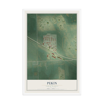 Map of Pekin, North Dakota, 12 x 18 inch print in a white wood frame