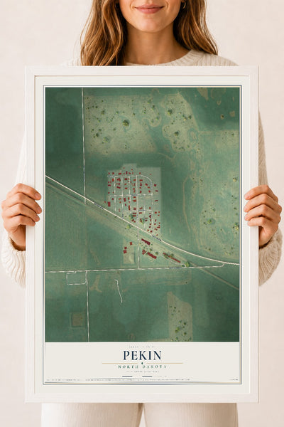 Map of Pekin, North Dakota, 18 x 24 inch print in a white wood frame