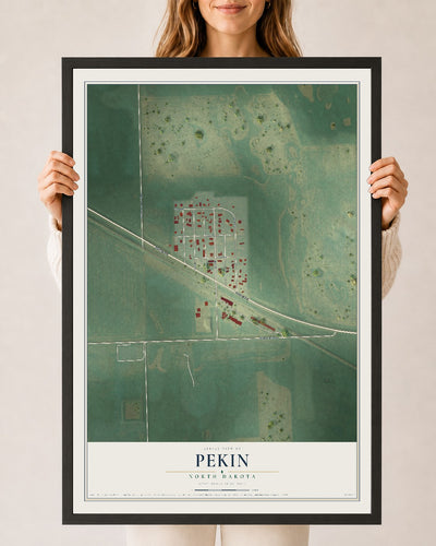Map of Pekin, North Dakota, 24 x 36 inch print in a black wood frame