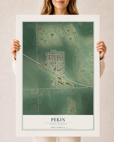 Map of Pekin, North Dakota, 24 x 36 inch print in a white wood frame