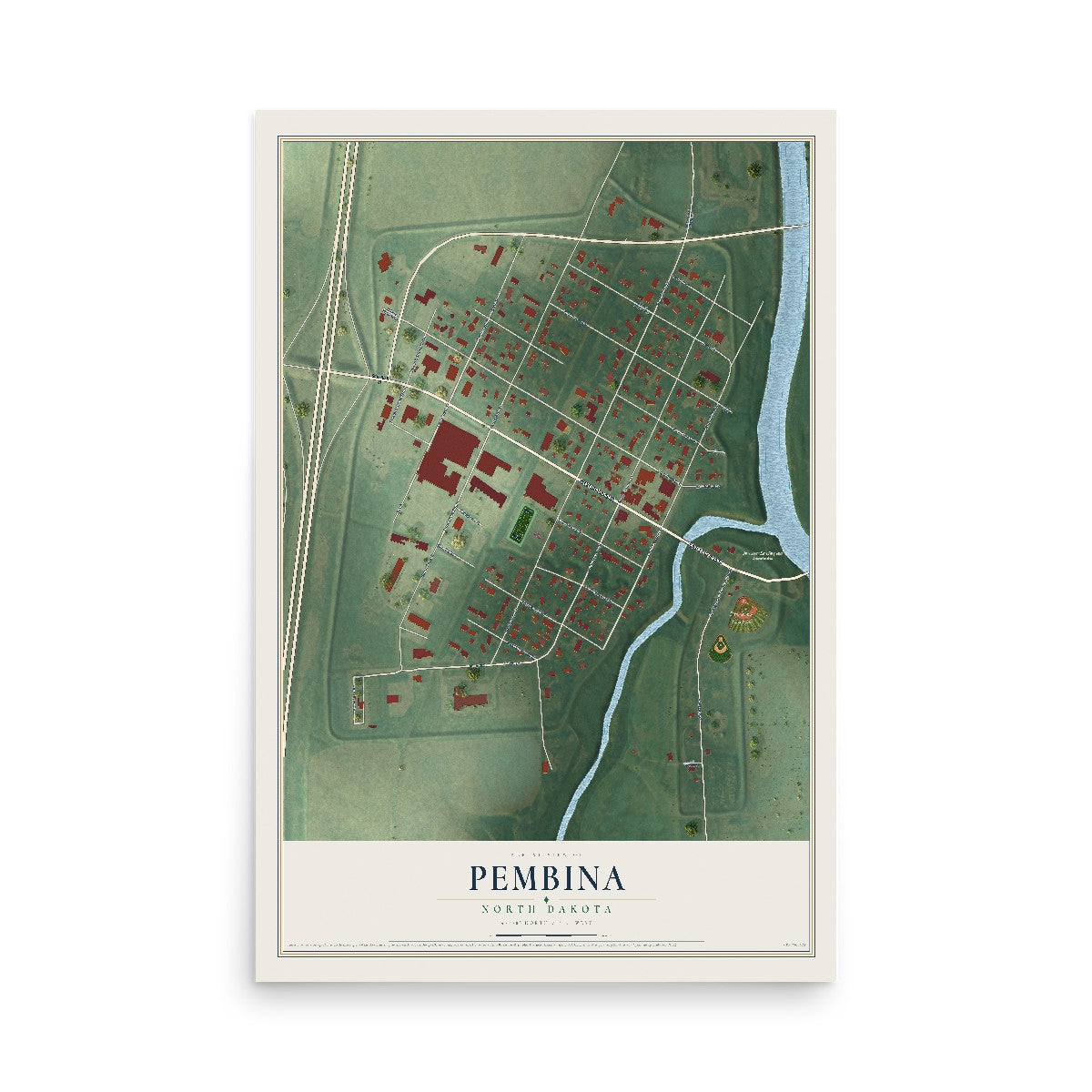 Map of Pembina, North Dakota, 12 x 18 inch unframed archival matte print