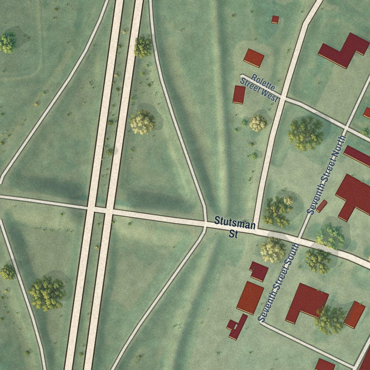 Close-up of the map of Pembina, North Dakota print showing street and building detail