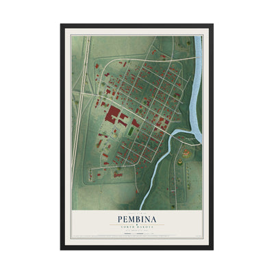 Map of Pembina, North Dakota, 12 x 18 inch print in a black wood frame