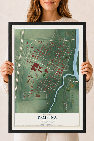 Map of Pembina, North Dakota, 18 x 24 inch print in a black wood frame