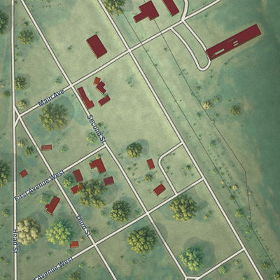 Close-up of the map of Perth, North Dakota print showing street and building detail