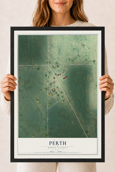 Map of Perth, North Dakota, 18 x 24 inch print in a black wood frame