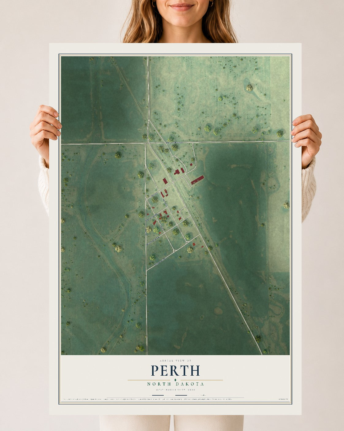 Map of Perth, North Dakota, 24 x 36 inch unframed archival matte print
