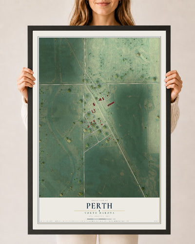 Map of Perth, North Dakota, 24 x 36 inch print in a black wood frame