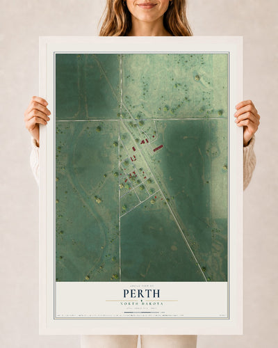 Map of Perth, North Dakota, 24 x 36 inch print in a white wood frame