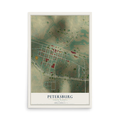 Map of Petersburg, North Dakota, 12 x 18 inch unframed archival matte print