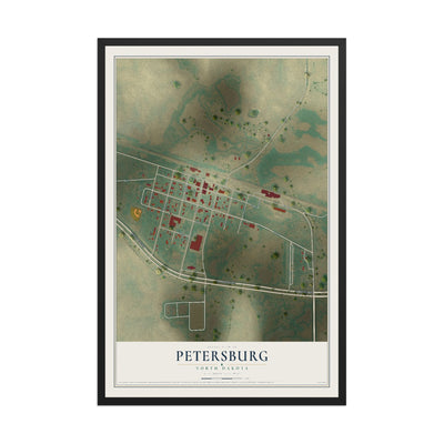Map of Petersburg, North Dakota, 12 x 18 inch print in a black wood frame