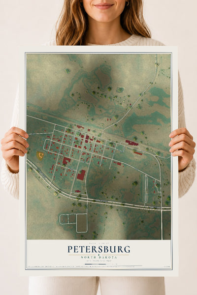 Map of Petersburg, North Dakota, 18 x 24 inch unframed archival matte print
