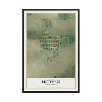 Map of Pettibone, North Dakota, 12 x 18 inch print in a black wood frame