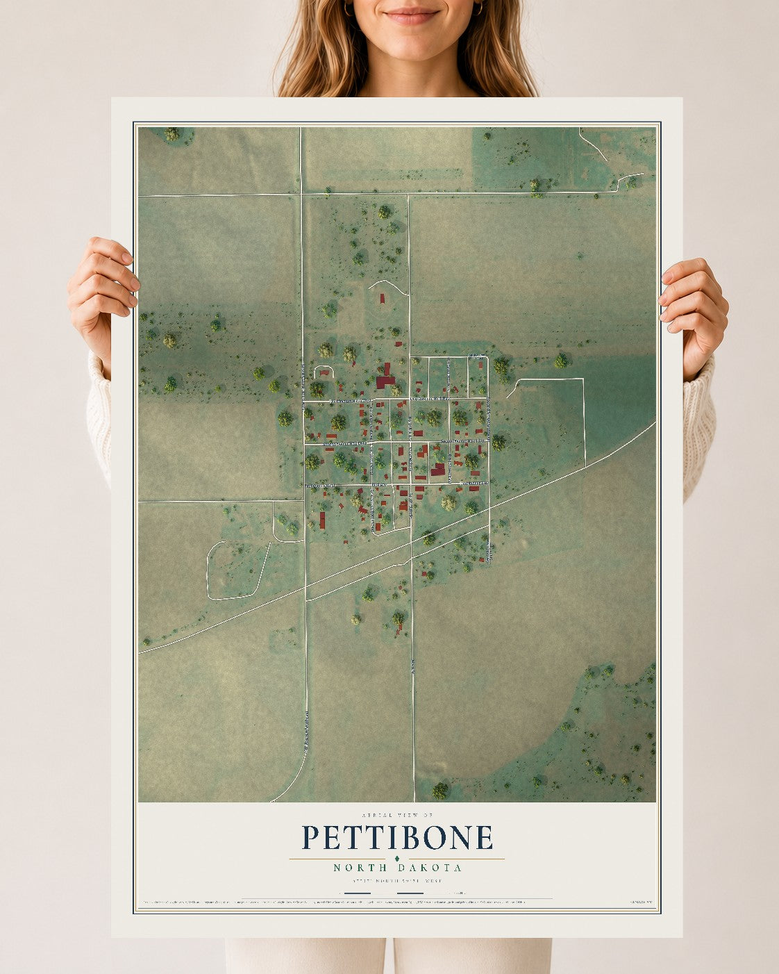 Map of Pettibone, North Dakota, 24 x 36 inch unframed archival matte print