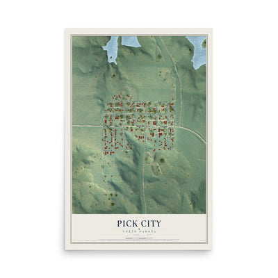 Map of Pick City, North Dakota, 12 x 18 inch unframed archival matte print