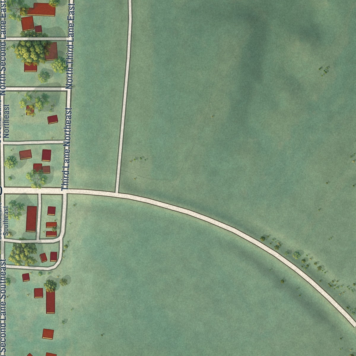 Second close-up of the map of Pick City, North Dakota print showing more streets and buildings