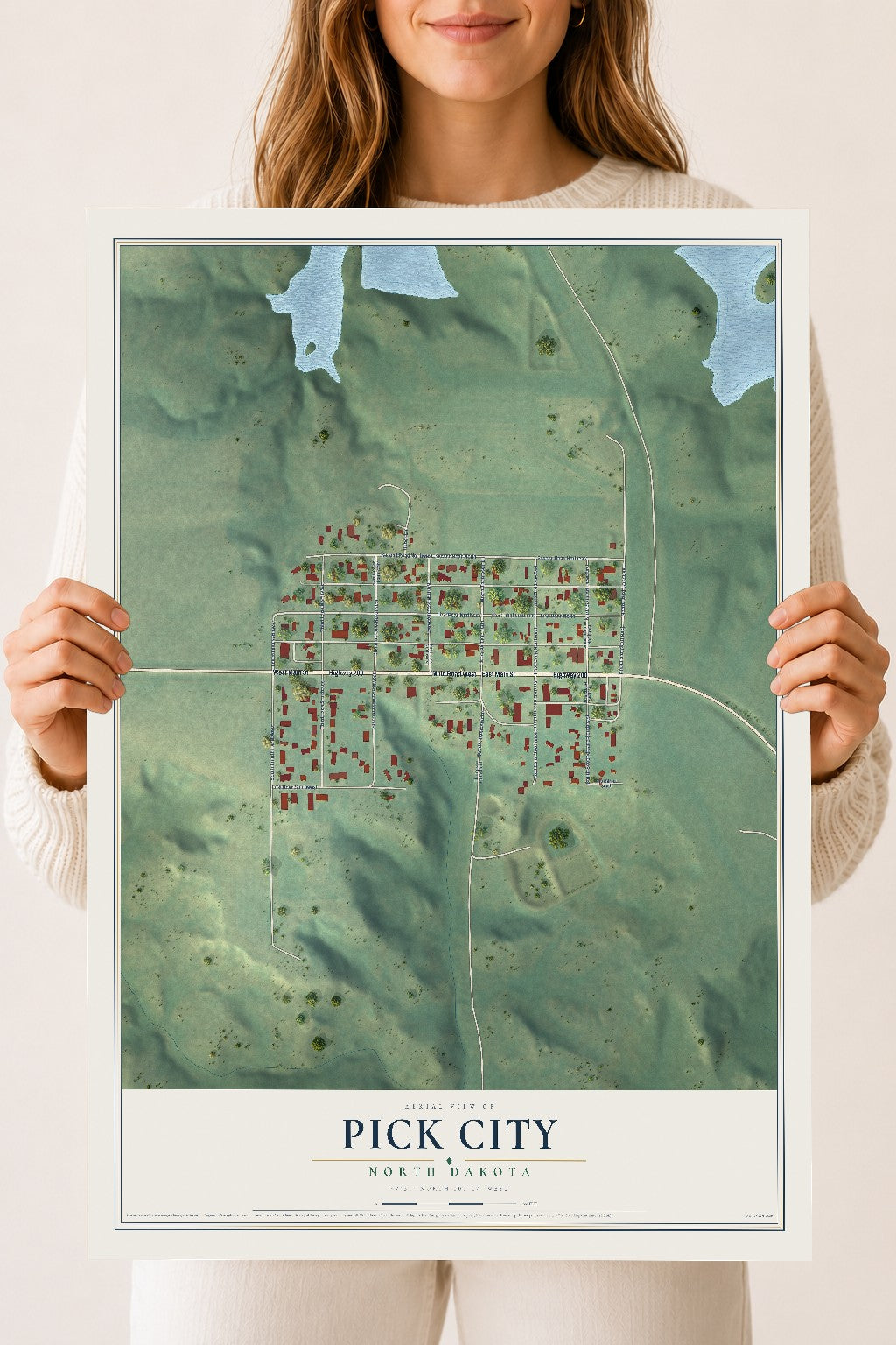 Map of Pick City, North Dakota, 18 x 24 inch unframed archival matte print