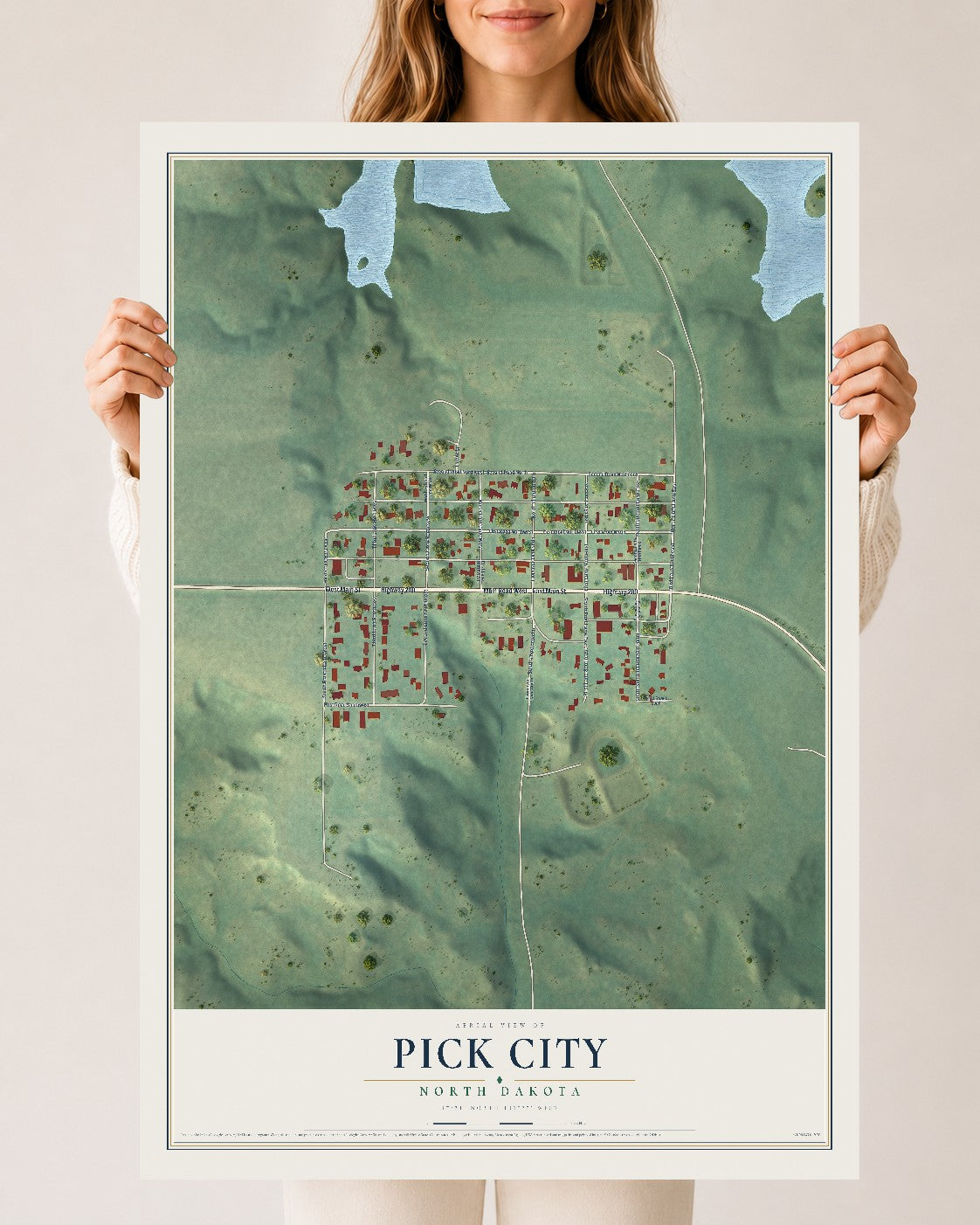 Map of Pick City, North Dakota, 24 x 36 inch unframed archival matte print