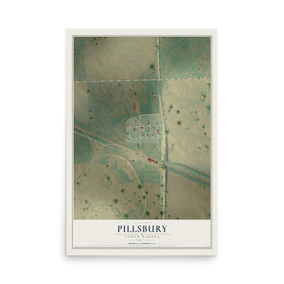 Map of Pillsbury, North Dakota, 12 x 18 inch unframed archival matte print