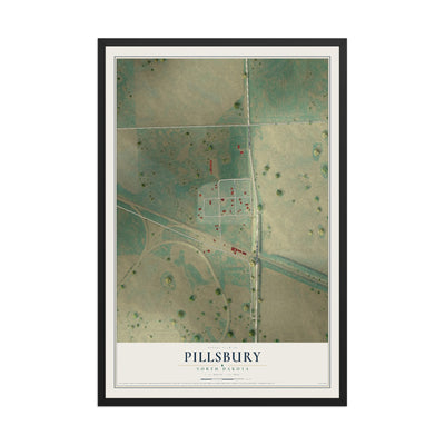 Map of Pillsbury, North Dakota, 12 x 18 inch print in a black wood frame