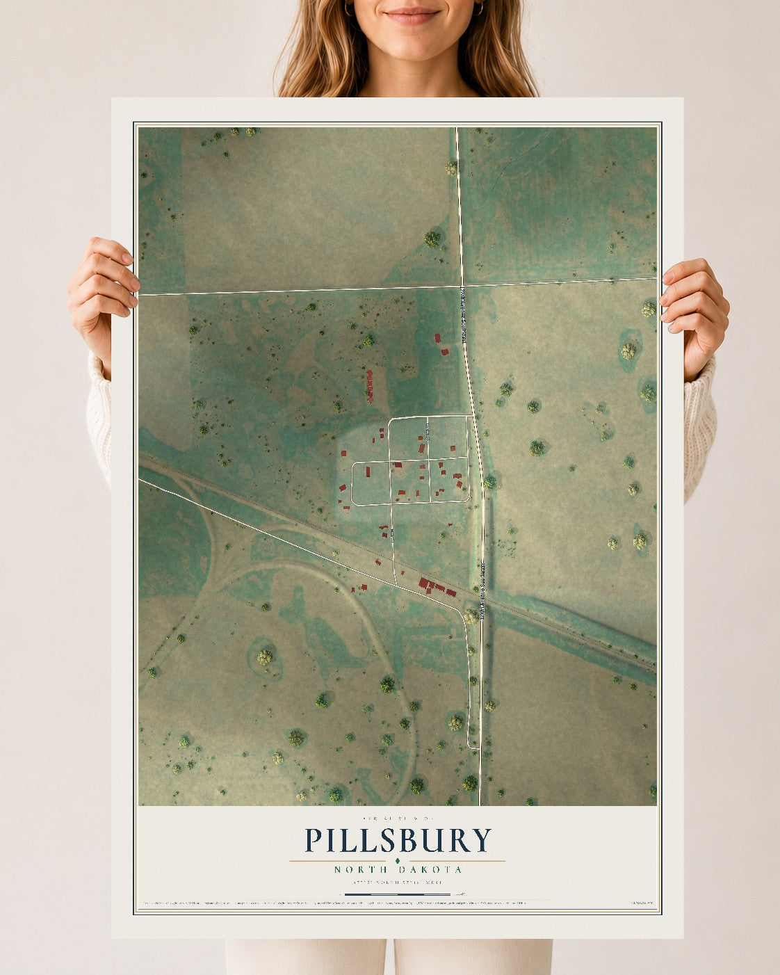 Map of Pillsbury, North Dakota, 24 x 36 inch unframed archival matte print
