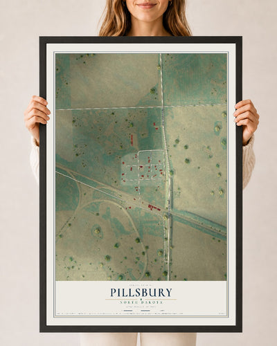 Map of Pillsbury, North Dakota, 24 x 36 inch print in a black wood frame