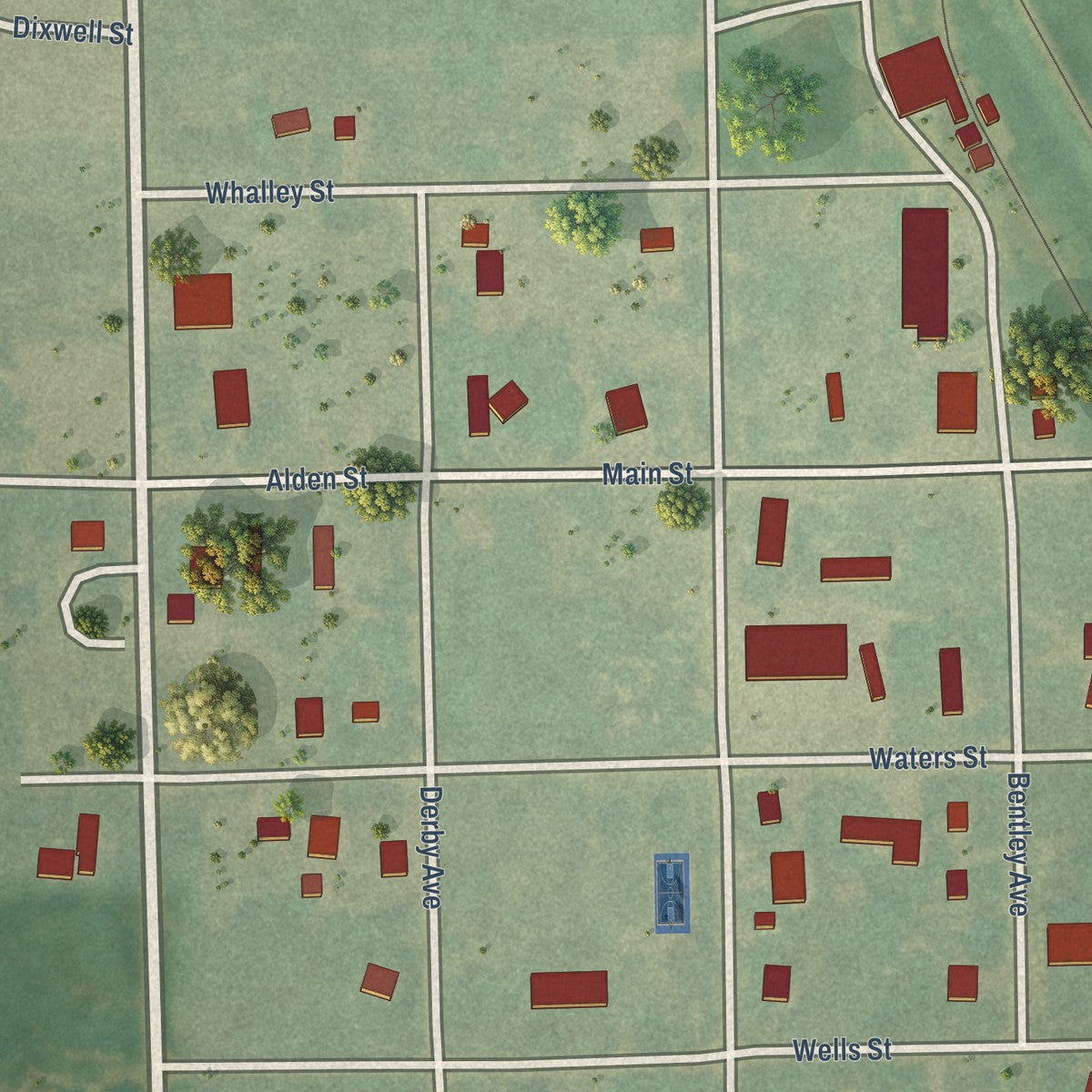 Close-up of the map of Pingree, North Dakota print showing street and building detail