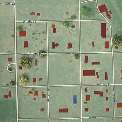 Close-up of the map of Pingree, North Dakota print showing street and building detail