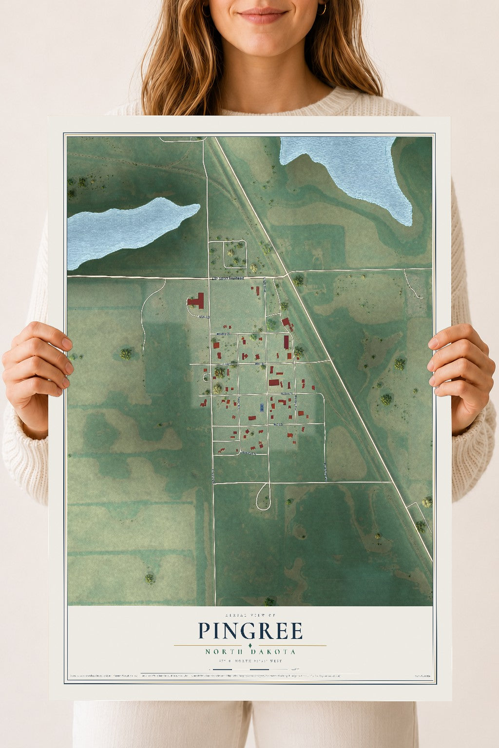 Map of Pingree, North Dakota, 18 x 24 inch unframed archival matte print