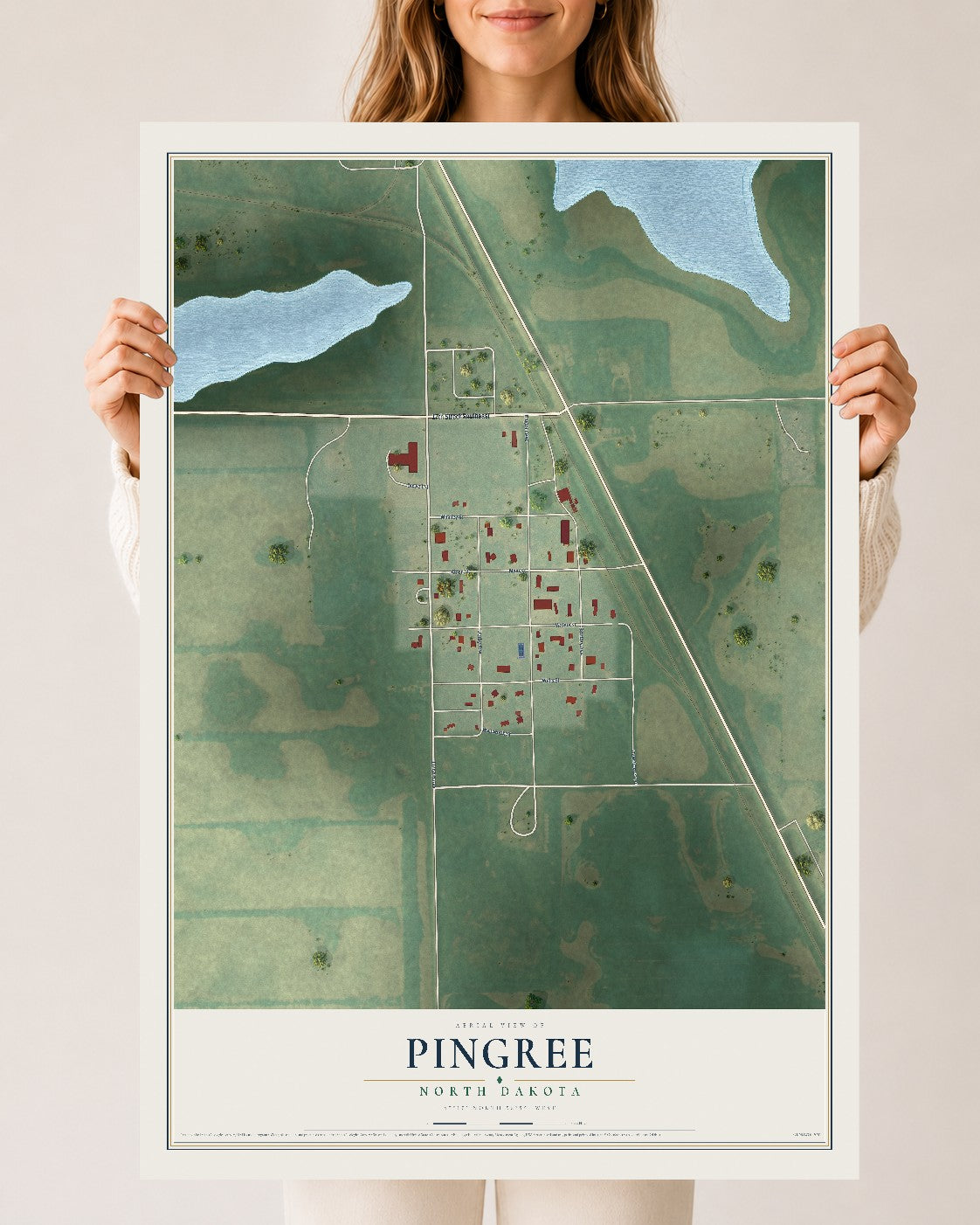 Map of Pingree, North Dakota, 24 x 36 inch unframed archival matte print
