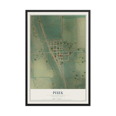 Map of Pisek, North Dakota, 12 x 18 inch print in a black wood frame