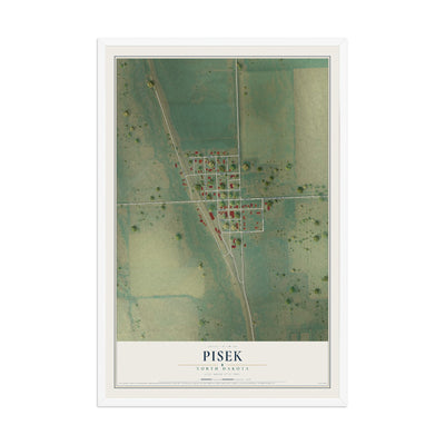 Map of Pisek, North Dakota, 12 x 18 inch print in a white wood frame